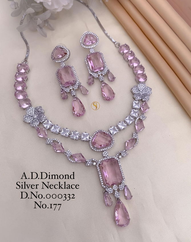 177 AD Party wear Diamond Silver Necklace Set Wholesale Shop In Surat
